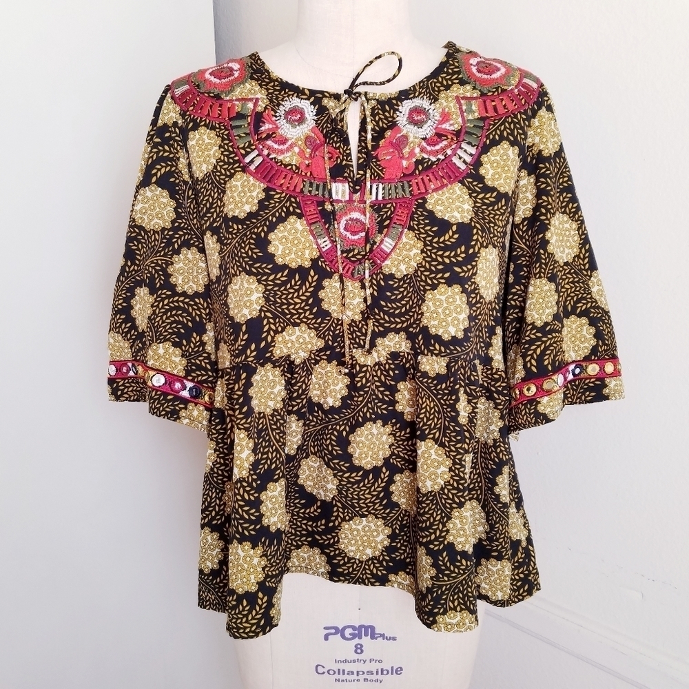 Thml | Multi Print Boho Flare Peasant Top S - image 1